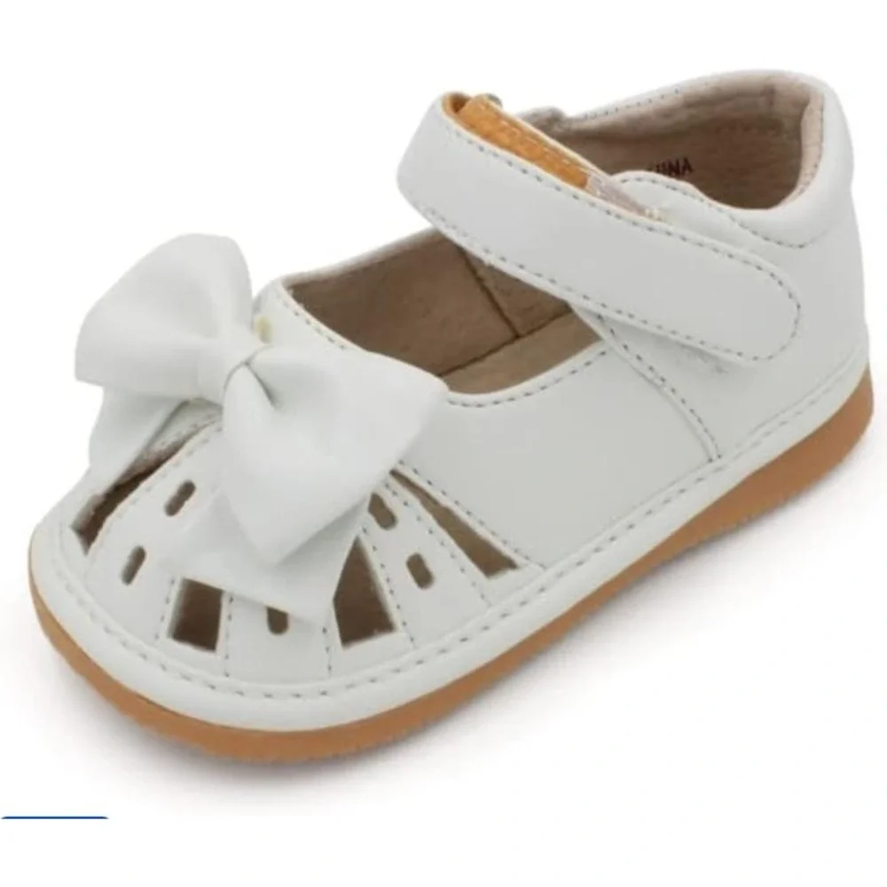 Little Mae's Boutique White Bow Squeaky Mary Jane Shoes Toddler Girls Size 3